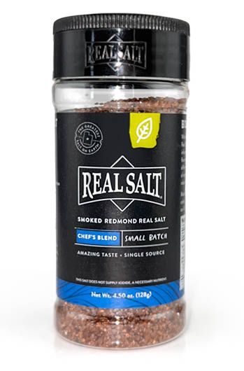 Mineral rich, smoked,  pure sea salt from Utah in a convenient salt shaker.